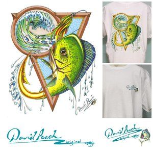 Colorful Nautical Fishing Lure T-Shirt Mahi Mahi with Golden Hook for Tail XL